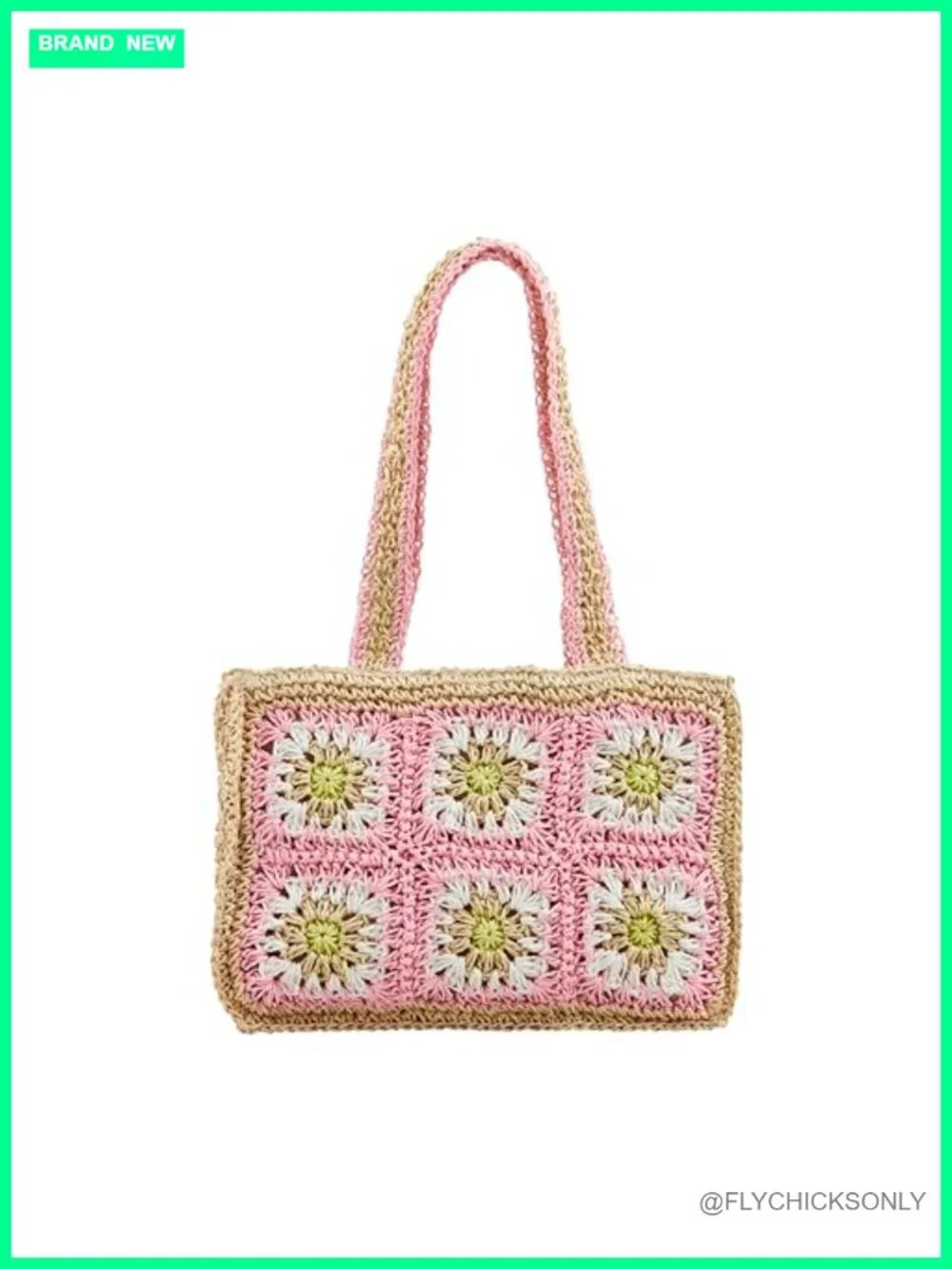 Floral Crochet Mini Tote Shoulder Bag Straw Hobo